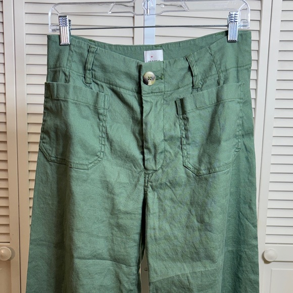 Anthropologie MAEVE The Colette Green Wide Leg Cropped Hi Rise Pants 28 Petite - Picture 3 of 12
